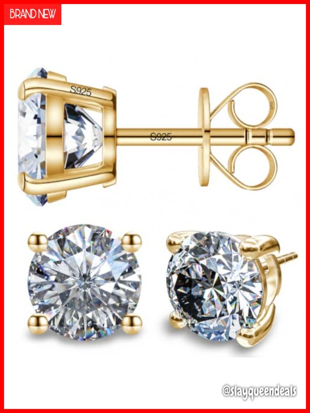 Moissanite Stud Earrings 925 Sterling Silver 14k Yellow Gold Plated